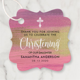 Gold And Pink Abstract Girl  Christening Thank You Favour Tags
