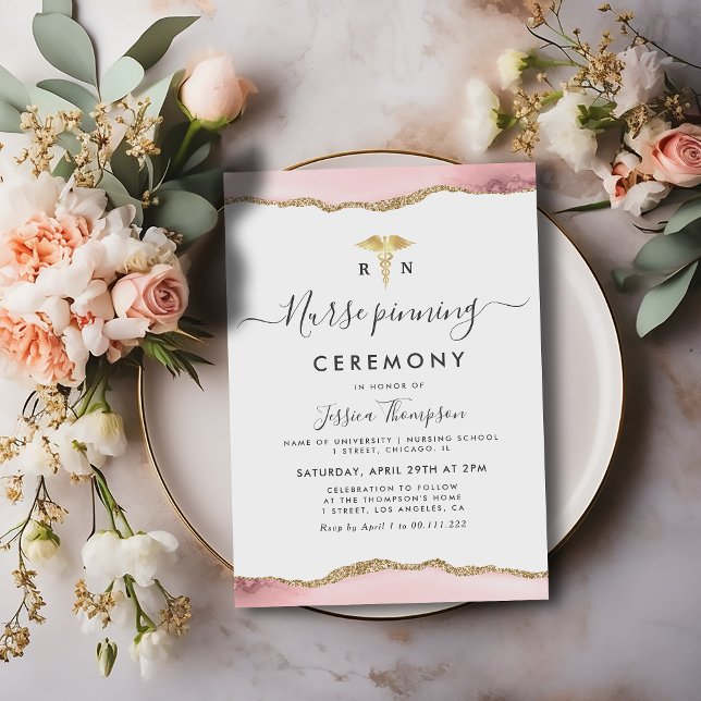 gold and pink agate nurse pinning ceremony invitation (Creator Uploaded)
