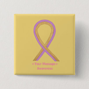 Gold and Pink Awareness Ribbon Custom Pin Buttons