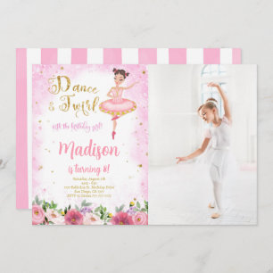 Gold and Pink Ballerina Photo Invitation 