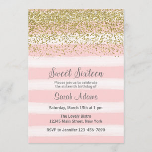 Gold and Pink Birthday Invitation