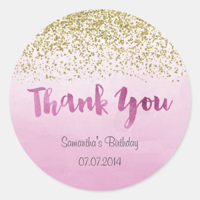 Gold and Pink Birthday Sticker (Front)