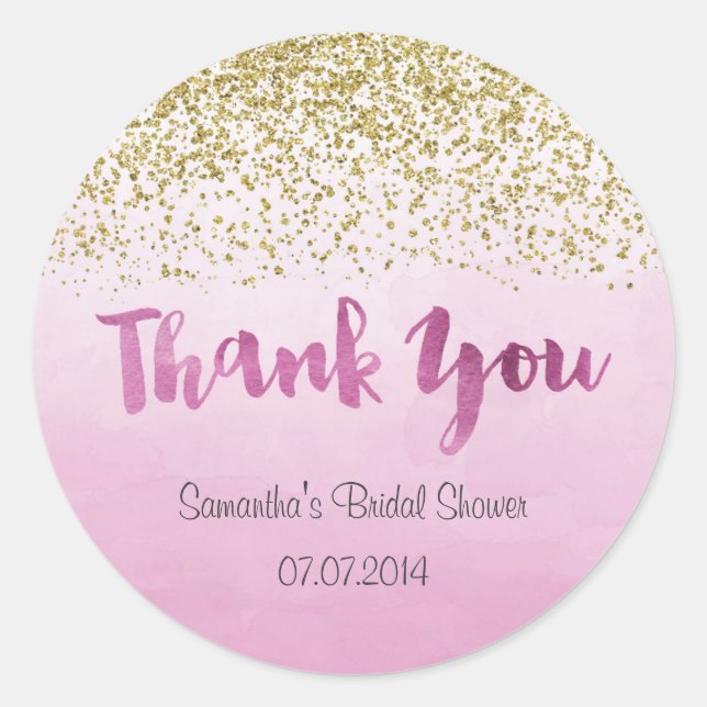 Gold and Pink Bridal Shower Sticker (Front)