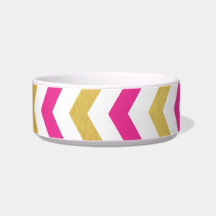 Gold and Pink Chevron Small Dog Bowl