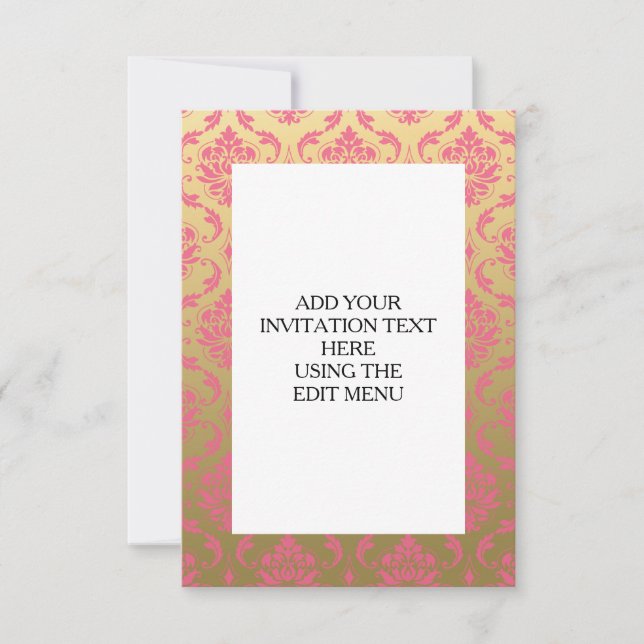 Gold and Pink Classic Damask Invitation (Front)
