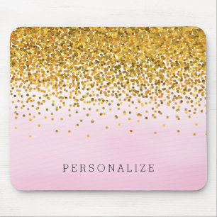 Gold and Pink Confetti Watercolor Mouse Pad