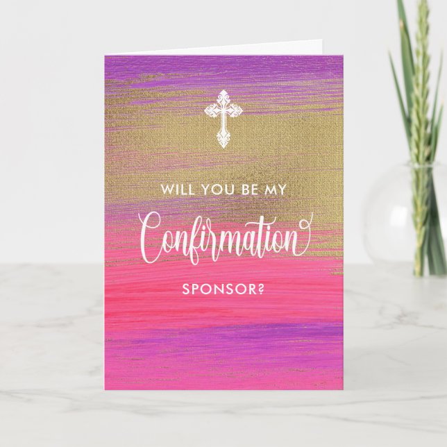 Gold And Pink Confirmation Sponsor Request Card (Front)