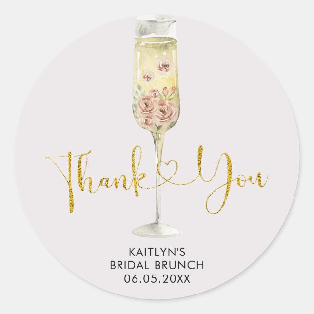 Gold and Pink Dusty Rose Soiree Thank You Sticker (Front)