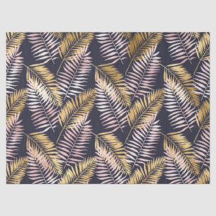 Gold and Pink Ferns and Blue Decoupage Tissue Paper