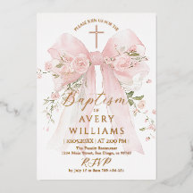 Gold and Pink Floral Bow Boy Baptism Elegant