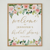 Gold and Pink Floral Bridal Shower Welcome Poster