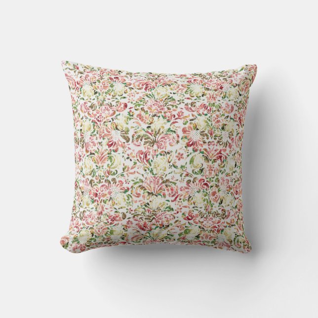 Gold and pink floral throw pillow (Front)
