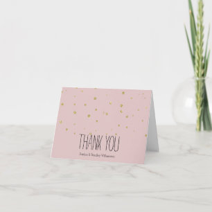 Gold and Pink Glitter Confetti Dots Thank you Card