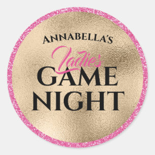Gold and Pink Glitter Ladies Game Night Classic Round Sticker