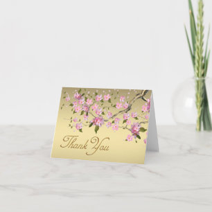 Gold and Pink Japanese Cherry Blossom Thank You Card