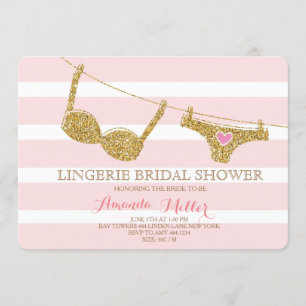 Gold and Pink Lingerie Bridal Shower Invitations