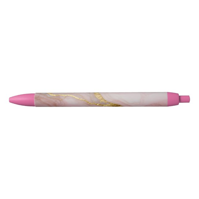 Gold and pink marble texture black ink pen (Front)