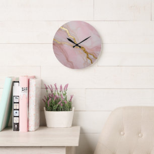 Gold and pink marble texture large clock