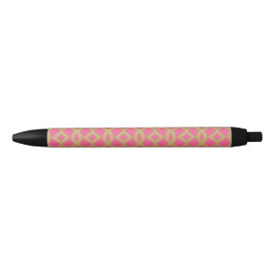 Gold and Pink Modern Trellis Pattern Black Ink Pen