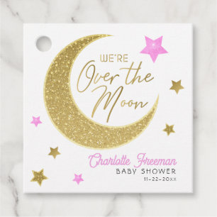 Gold and Pink Over The Moon Baby Shower  Favour Tags