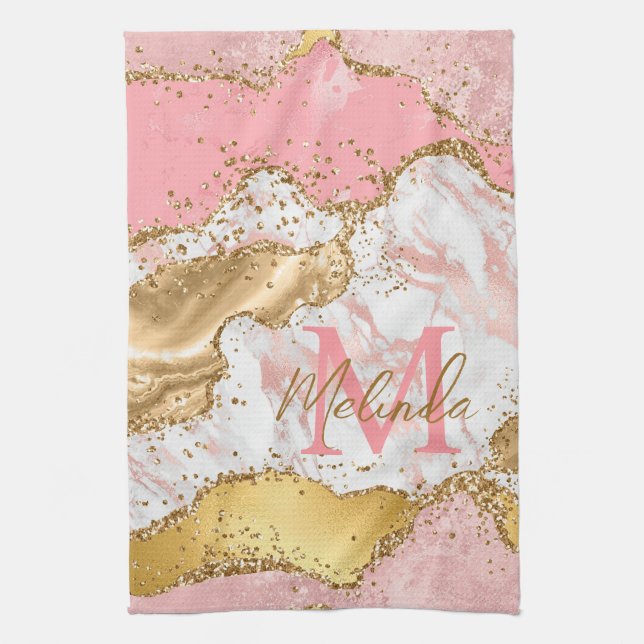Gold and Pink Sequins Agate Kitchen Towel (Vertical)
