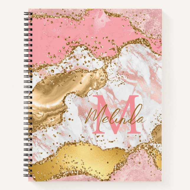 Gold and Pink Sequins Agate Notebook (Front)