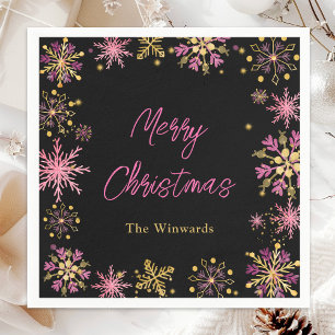 Gold and Pink Snowflakes Christmas Party Napkin