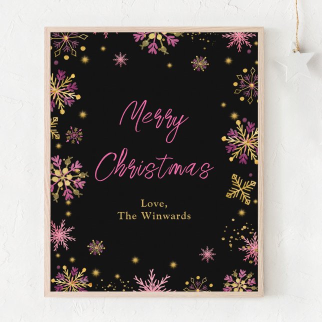 Gold and Pink Snowflakes Merry Christmas Poster (Creator Uploaded)