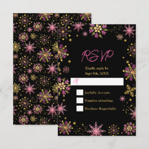 Gold and Pink Snowflakes Winter RSVP Card