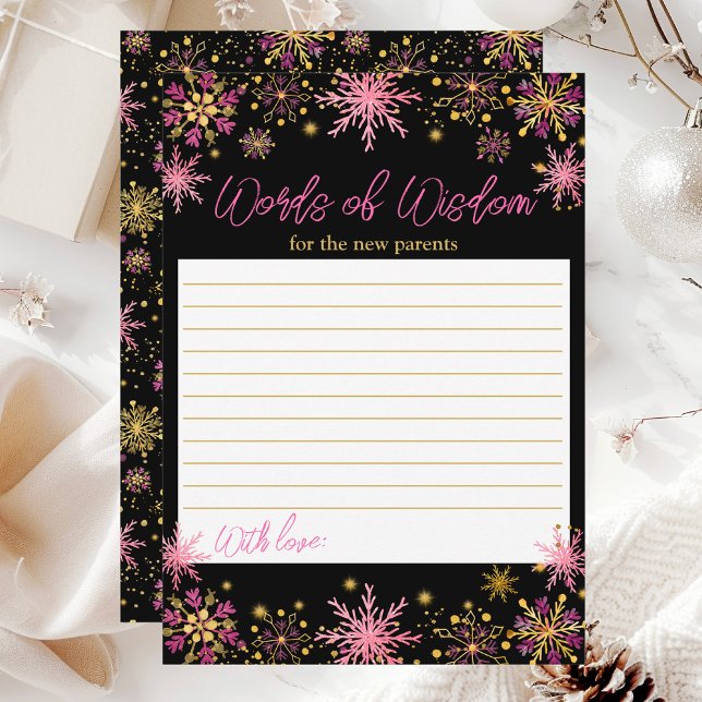 Gold and Pink Snowflakes Words of Wisdom Invitation (Creator Uploaded)
