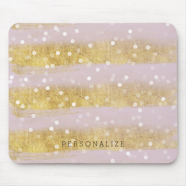 Gold and Pink Stripes Bokeh Confetti Mouse Pad (Front)