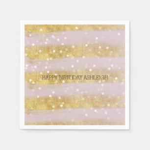 Gold and Pink Stripes Bokeh Confetti Napkin