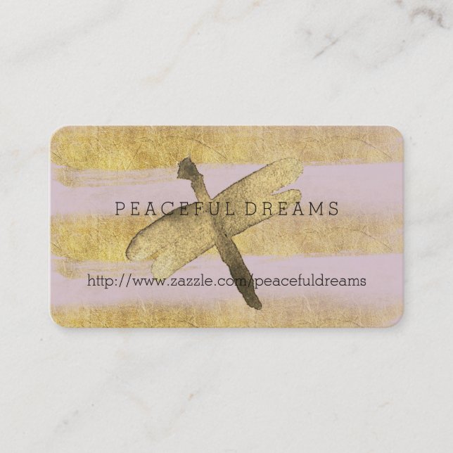 Gold and Pink Stripes Dragonfly Business Card (Front)