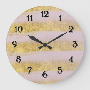 Gold and Pink Stripes Large Clock