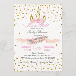 Gold and Pink Unicorn Baby Shower Invitation