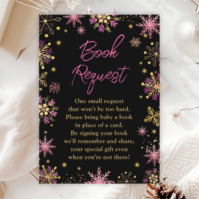 Gold and Pink Winter Snowflakes Book Request Enclosure Card (Creator Uploaded)
