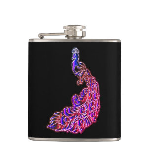 Gold and pinkish purple peacock glimmering hip flask