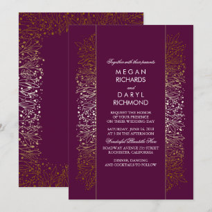 Gold and Plum Vintage Baby's Breath Wedding Invitation