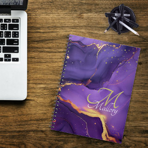 Gold and Purple Agate 💜✨Elegant Script Monogram Notebook