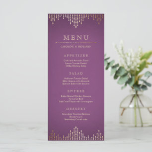 Gold and purple art deco vintage wedding menu