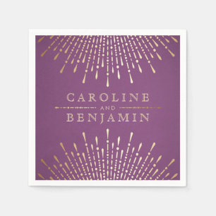 Gold and purple art deco vintage wedding monogram napkin