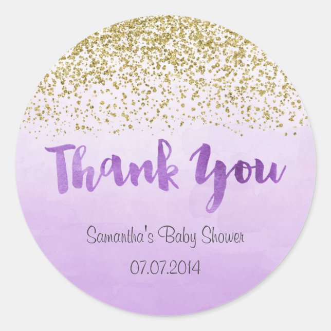 Gold and Purple Baby Shower Sticker (Front)