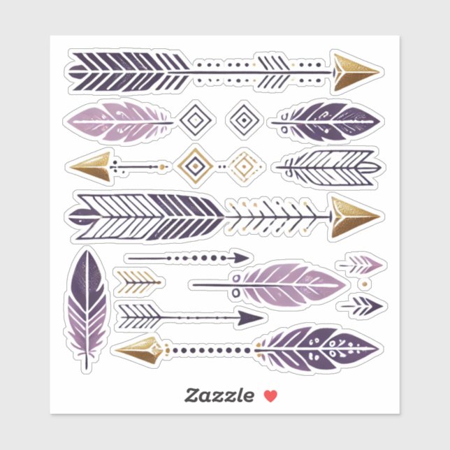 Gold and Purple Boho Arrows and Feathers Scrapbook (Sheet)