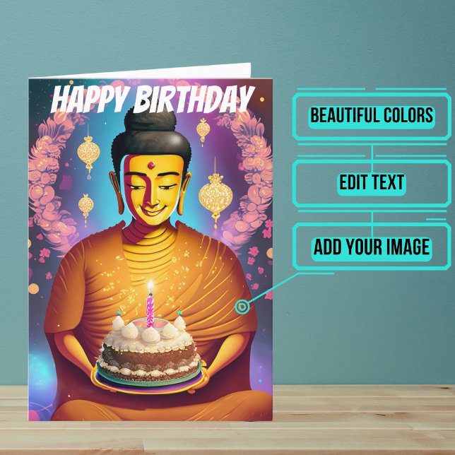 Gold and Purple Buddha Birthday Card (Send someone you love a very special birthday card using a beautiful design featuring Buddha imagery)