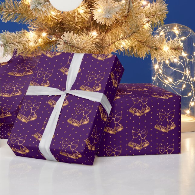 Gold and Purple Christmas Bells Wrapping Paper (Holidays)