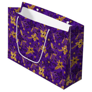Gold and Purple Christmas Poinsettia Flowers Large Gift Bag