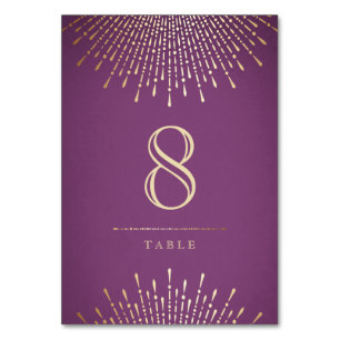 Gold and purple deco vintage wedding table card