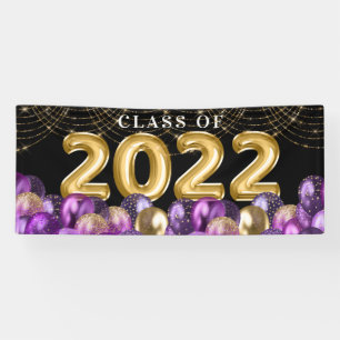 Gold and Purple Glitter Class of 2022 Graduation Banner