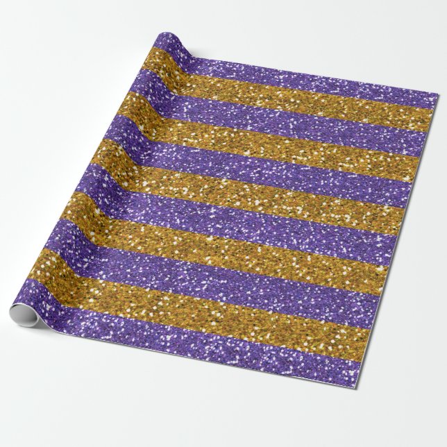 Gold and Purple Glitter Stripes Printed Wrapping Paper (Unrolled)