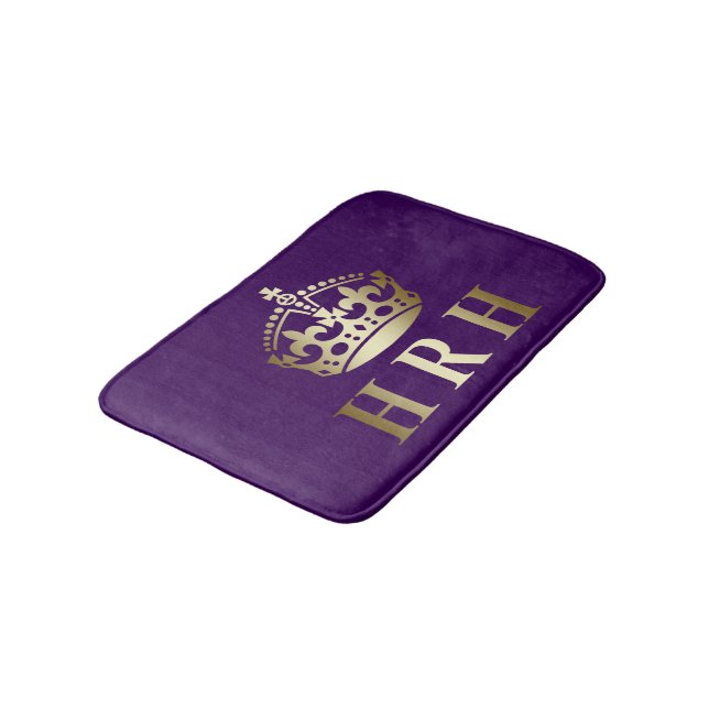 Gold And Purple HRH Royal Crown Bath Mat (Angled)